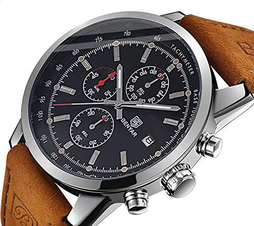 FOVICN Mens Watches Leather Strap Men Watch Quartz Watch Casual Wrist Watch for Men