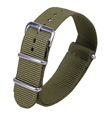 22mm Army Green Deluxe Premium Nato Style Sturdy Exotic Soft Nylon Sport Men's Wrist Watch Band Wristband