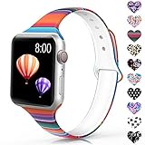 Sunnywoo Sport Band Compatible with Apple Watch 38mm 40mm 42mm 44mm, Narrow Soft Fadeless Floral Silicone Slim Thin Replacement Wristband for iWatch Series 4/3/2/1 Women Men