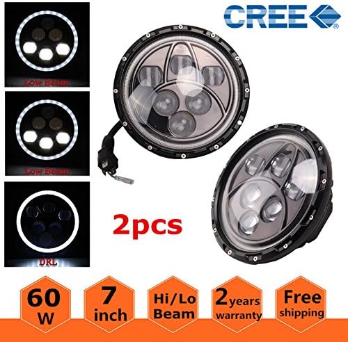 2x 7" Inch 60W CREE LED Projector Headlights, With High Low Beam And Full Halo Angel Eyes, White DRL for Jeep Wrangler JK Unlimited JKU Sahara Rubicon, TJ, LJ