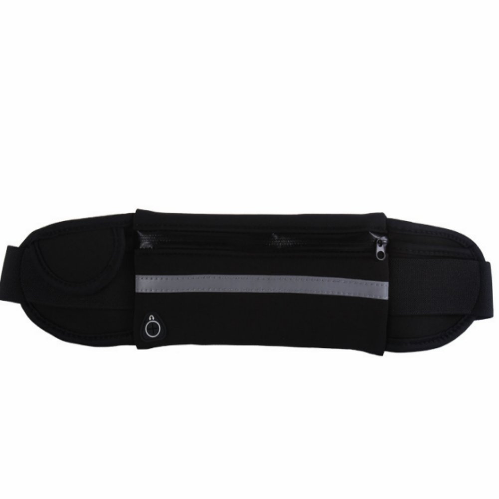 Enshey Running Belt, Adjustable Unisex Waterproof Running Waist Pack Fitness Workout Carry Card, Passport, Money iPhone Sport Pouch, Reflective Waist Belt (Black)