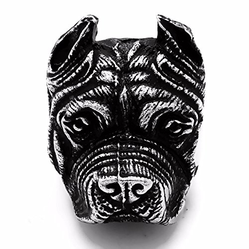 Mens biker ring pitbull bulldog silver black tone stain…