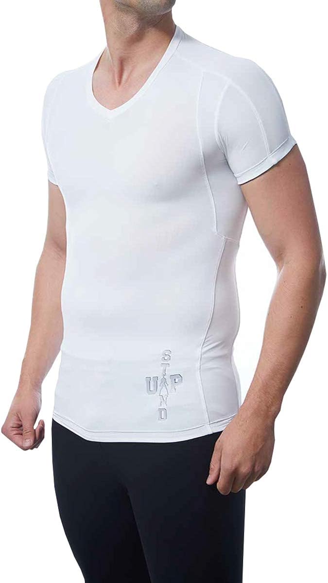 DROPSKIP Men's Slimming Body Shaper Compression Shirt, Mens Undershirt Shapewear White: Clothing