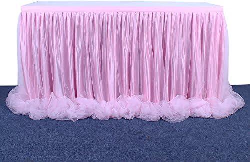 Pink Tulle Tutu Table Skirt Table Cloth for Rectangle or Round Tables for Baby Shower Wedding Birthday Party Table Decorations (9 ft table skirt)