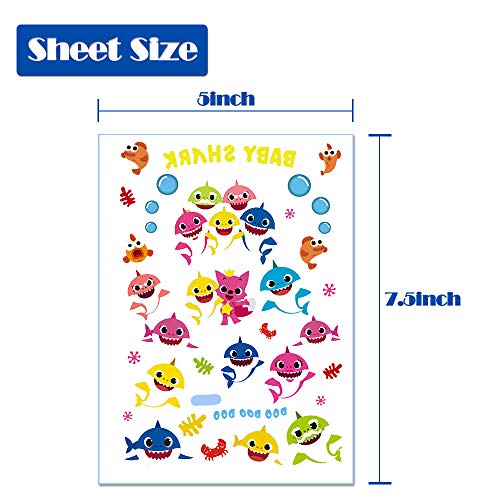 214 Pcs Large Baby Shark Temporary Tattoos for Kids (8 Sheets) Baby Shark Party Favors Children Birthday Ocean Sea Party Supplies Decorations | 54 Patterns