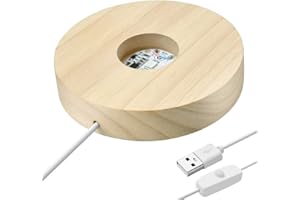 IFOLAINA Wood Light Base Small Wooden LED Display Stand Multicolor Changing Round Lighted Up Stand for Illuminate 3D Crystal Ball Glass Art