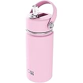 OISIZ Kids Water Bottle with Straw Lid 14oz, Vacuum Insulated 316 Stainless Steel Water Bottles for Kids for School, Leakproof Water Bottle, BPA Free and Keep Cold for 24 Hours