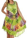 Sakkas 101RC Palm Tree Tie Dye Caftan Dress / Cover Up - Lime - One Size