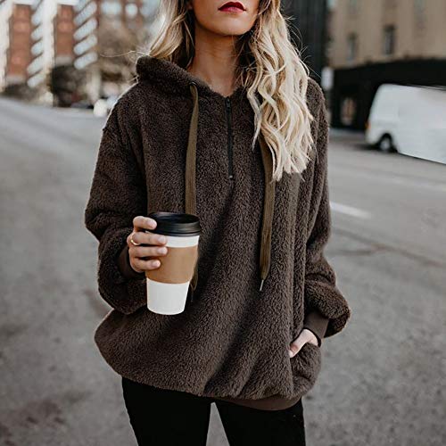 Liraly Pullovers For Women Plus Size Ladies Warm Fluffy Winter Top Hoodie Sweatshirt Hooded Pullover Jumper(BrownÂ A,US-12 /CN-L2)