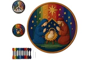 DIY Nativity Embroidery Set – Stitch The Holy Story, Christian Embroidery Kit for Adults Beginner, Nativity Embroidery Set (A