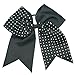 CN 10pcs 7 Inch Girls Big Hair Bow Rhinestone Cheer Bow Attached Elastic Hair Tie for Cheerleader