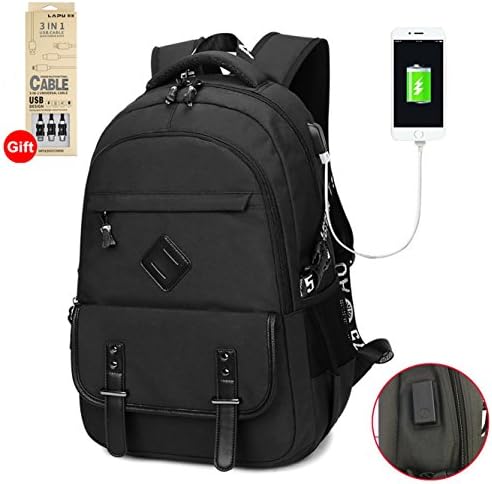 Waterproof Business Laptop Backpack with USB Charging Port, Lightweight Causal School Travel backpack, Fits Under 17 inch Laptop and Notebook (Black)