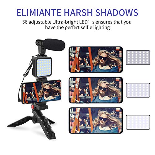 Smartphone Video Microphone Rig Kit with LED Light,Wireless Remote