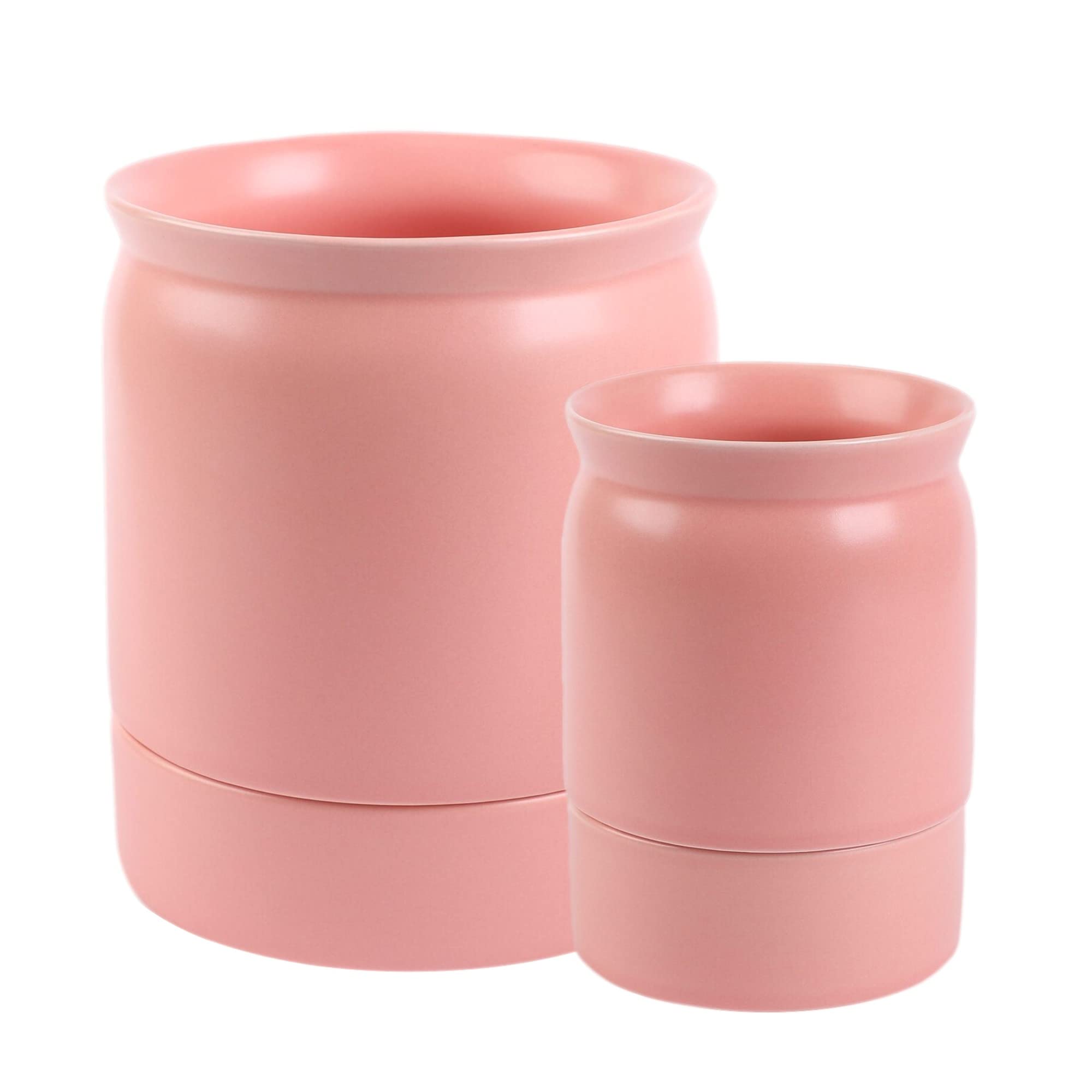 BLUE GINKGO Ceramic Utensil Holders [Set of 2] – Cutlery Crocks with Removable Drip Tray (Pink)