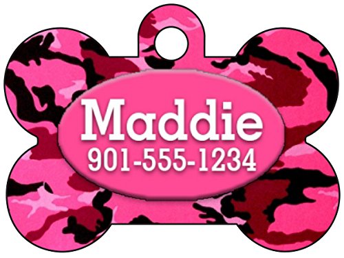 Camo Dog Tag Pet Id Tag Personalized w/ Your Pet's Name & Number (Pink)