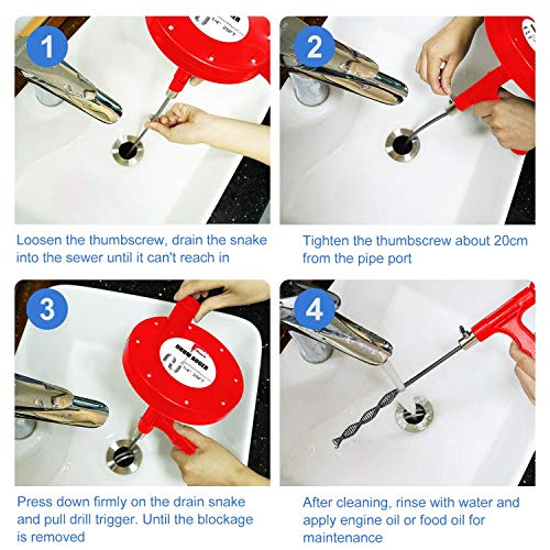 Forlivese Plumbing Snake Drain Auger, 25 Ft Flexible Sink Snake, Pipe