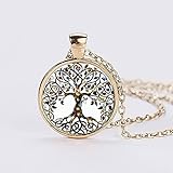 Rurah Fashion Valentine's Day Gift Antique Silver Tone Retro All Kinds of Tree of Life Time Gemstone Necklace Tree Shape Pendant,Gn1 gold