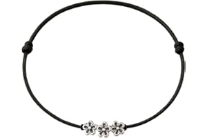 DARSHRAJ Jewellers 925 Sterling Silver Solid Fixed Flower Designer Thread Anklet Payal Bracelet Adjustable [Single Piece] Free Size Black