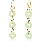 Watforsh Gold Dangle Jade Earrings for Women with Three Green Jade Circles Long Elegant Statement Earrings Emerald Green Jewelry