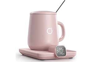 ikago Heated Coffee Mug Warmer & Mug Set - Heated Mug Warmer Plate with Auto Shut Off, 1°F Precise Temperature Control Electric Coffee Warmer for Desk, Unique Birthday Gifts for Women and Men, Pink