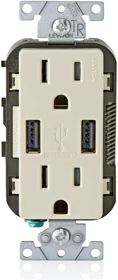 Leviton T5632-W 15-Amp Charger/Tamper Resistant Duplex Receptacle, 1-Pack, White - - 