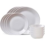 Corelle MilkGlass 12-Piece Dinnerware Set, Service for 4, Lightweight & Chip Resistant Dinner Dessert Plate & Soup/Cereal Bow