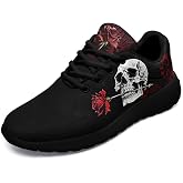 coolcustomize Women's Running Shoes with Unique Skull Rose Print, Non Slip Athletic Gym Training Walking Sneakers for Men