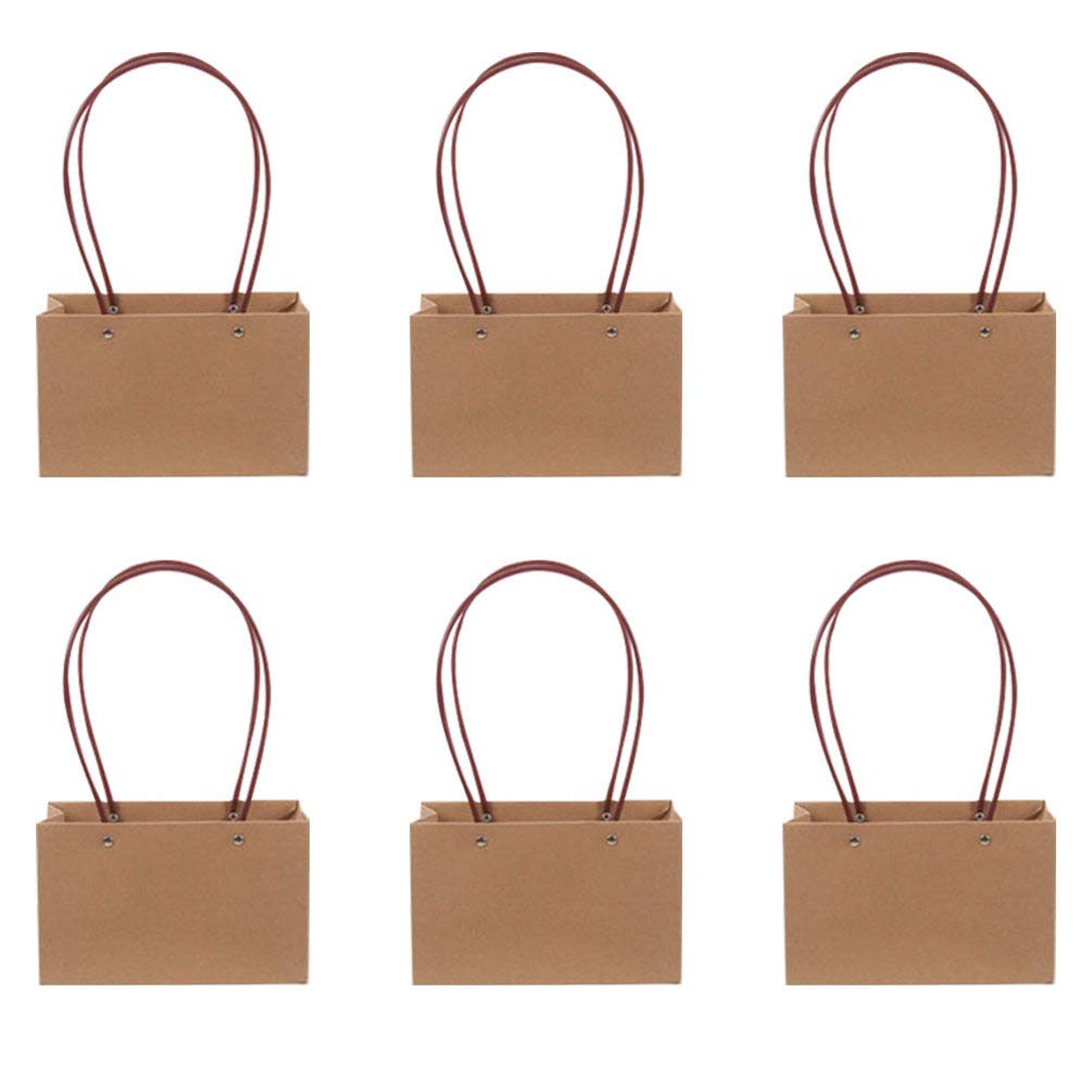 Cabilock 6pcs Brown Paper Bags Bouquet Gift Bags Kraft Flower Bags with Long Handles Christmas Candy Tote Bags Florist Packaging Box for Wedding Holiday