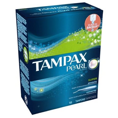 Tampax Pearl Plastic, Super Absorbency, Unscented Tampons, 18 Count