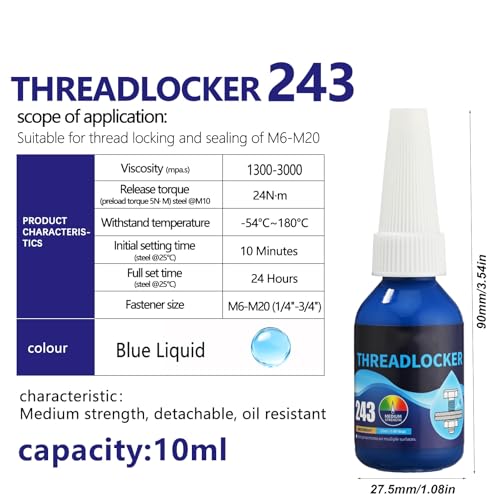 LBOYLOVE® Thread Locker Blue 243, Detachable Blue Dropper Medium Strength Special Thread Locking Adhesive for Lock and Seal Nuts, Bolts, Fasteners and Metals, Threadlocker Against Losening and Leakage