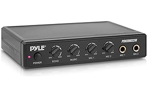 Pyle Compact Karaoke Audio Mixer - Professional Portable Audio Sound Mixer Mic Receiver w/Two Microphone Inputs, RCA, AUX, Mi