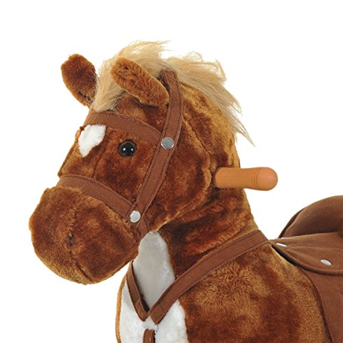 Qaba Kids Interactive Plush Mechanical Walking Ride On Horse Toy with Wheels, Brown
