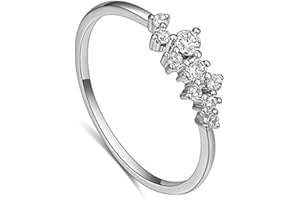 TAOQIAO Simple 18k Gold plated Rings for Teen Girls White Studded Eternity Wedding Ring 925 Sterling Silver Plated Engagement Stackable Rings Women Fashion Jewelry Gift for her