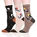 EBMORE Womens Girls Wool Novelty Socks Cabin Cute Animal Cartoon Funny Casual Soft Cotton Socks 3 Pack (Beige (3 Pairs))