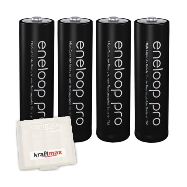 4er Pack Eneloop XX Pro Mignon AA Akkus 2550 mAh (min. 2450 mAh) - HR-3UWXB inkl. hochwertiger Kraftmax Akkubox