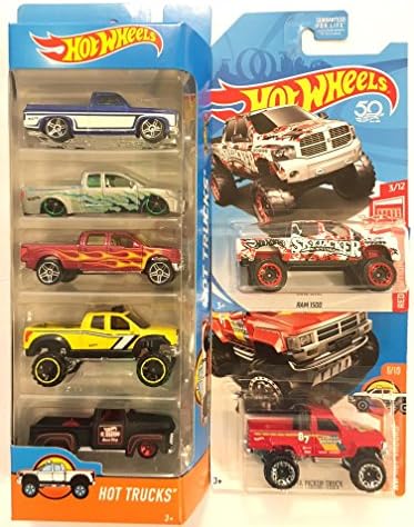 Hot Wheels, 2016 Hot Trucks 5-Pack &amp; BONUS: Hot Wheels EXCLUSIVE RED EDITION 2018 50th Anniversary HW Hot Trucks Dodge Ram 1500 &amp; Hot Wheels 2017 HW Hot Trucks 1987 Toyota Pickup Truck