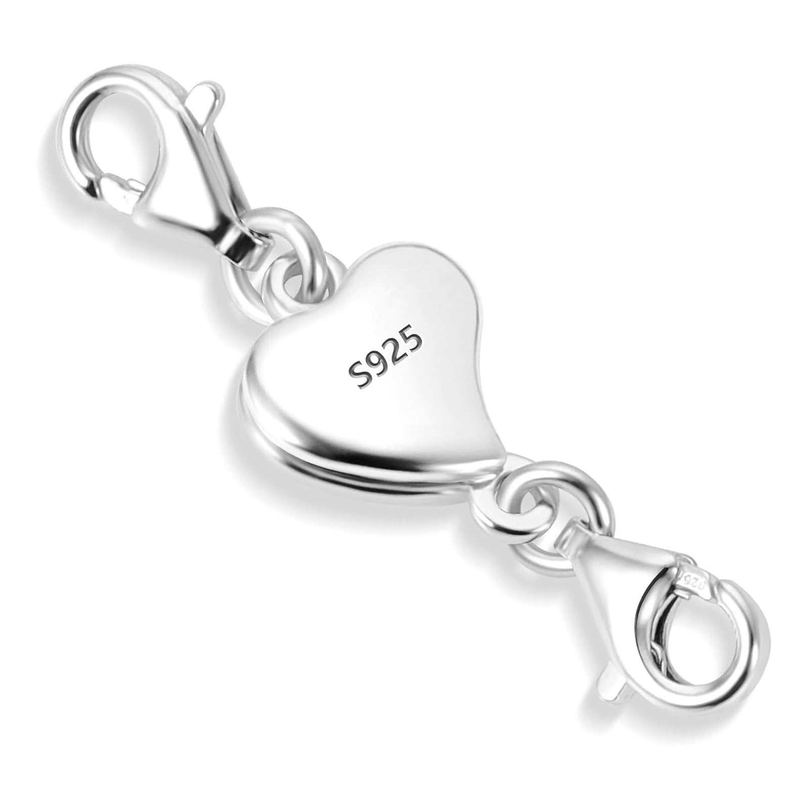925 Sterling Silver Heart Magnetic Necklace Extender, Double Lobster Clasp Necklace Closure, DIY Jewelry Making Accessories (Silver)