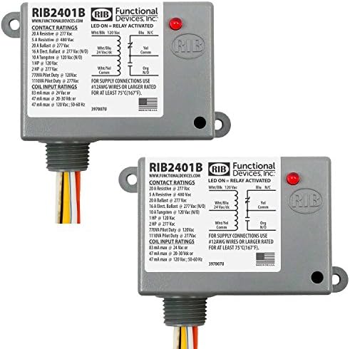 Functional Devices RIB2401B Enclosed Relay, 20 Amp Spdt with 24 Vac/Dc/120 Vac Coil, 2-Pack