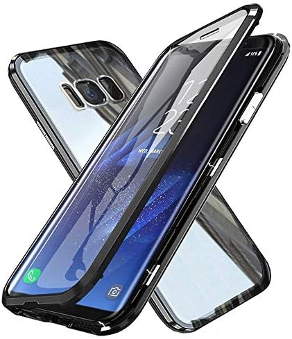 Oihxsetx Compatible for Galaxy S8 Plus / S8+ Magnetic Adsorption Double Side Tempered Glass Case,Ultra-Thin Magnetic Metal Frame Full Body Protection Cover Support Wireless Charging -Black