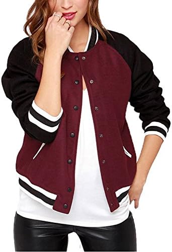 Fordbox Comfortable Women’s Color Block Long Sleeve Casual Short Coat Baseball Jacket