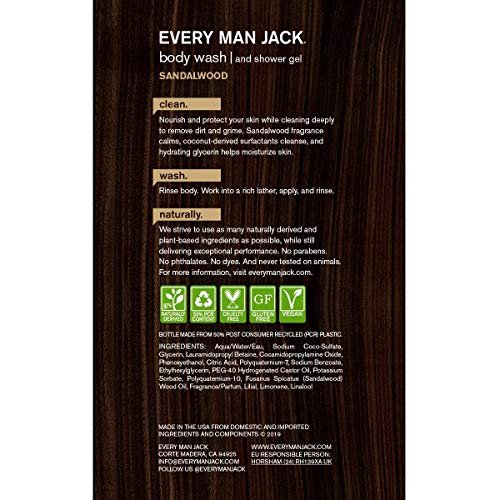Every Man Jack Mens Sandalwood Body Wash for All Skin Types Cleanse