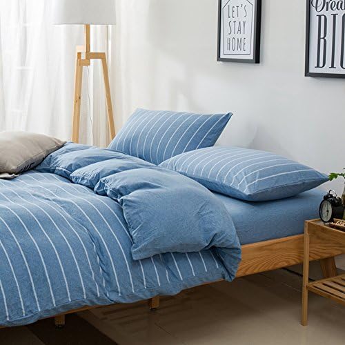 Reversible quilt cover,Soft comfortable duvet cover knitted cotton stripe single double king queen suitable for naked sleep-W 150x200cm(59x79inch)