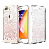 iPhone 8 Plus Case, ESR Slim Fit Floral Totem Clear Case [Anti Scratch PC Back with Soft Bumper][Supports Wireless Charging] Transparent Protective Case for iPhone 8 Plus(Pink Manjusaka)