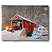 BANBERRY DESIGNS LED Wall Art - Lighted Red Truck Covered Bridge Canvas Print - Christmas Picture with LED and Fiber Optic Lights - Winter Scene Wall Art - Measures 11.75
