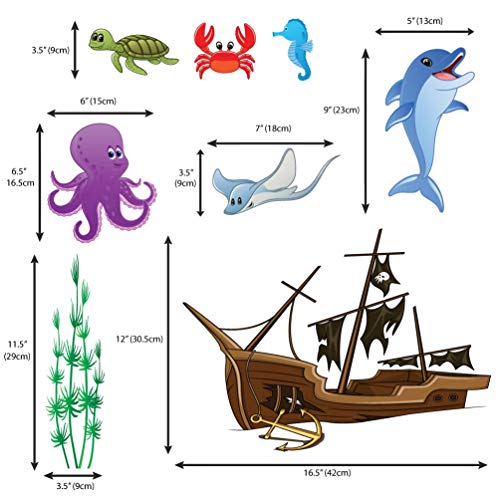treepenguin Ocean Wall Decals for Kids Rooms – Under The Sea Fish Wall Decor - Bathroom Wall Stickers - Bedroom Bathtub Shower Sea Animal Decorations