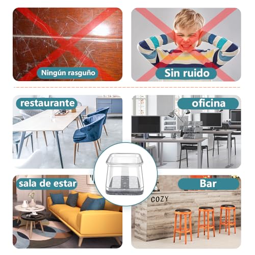 24 Piezas Protectores para Patas de sillas, Cuadrado Silicona Antideslizantes para Muebles，Protección el Suelos Duros，Almohadilla de Fieltro，Grande(Ajuste 27-40mm)