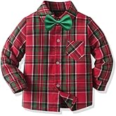 SENLLORLIN Boys Long Sleeve Plaid Shirts Button Down Boys Shirt with Bow Tie Christmas Toddler Dress Clothes