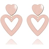 RLHRNDE Handmade Heart Earrings for Women Girls Trendy Dainty Red Pink Double Heart Earrings Love Heart Dangle Drop Statement Earrings Valentine's Day Mother's Day Jewelry Gifts