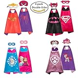 AnRio Girl’s Dress Up Helloween Costumes Double- Sides Satin Capes (4 Pack, 8 Mask)