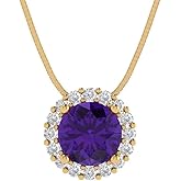 Clara Pucci 14K Yellow Gold Plated Solitaire 16" Box-Chain Necklace - Sterling Silver 1.16ct Round Cut Amethyst Pendant
